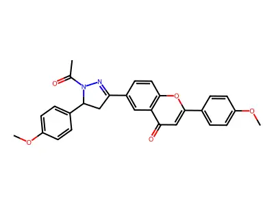 6-[2-acetyl-3-(4-methoxyphenyl)-3,4-dihydropyrazol-5-yl]-2-(4-methoxyphenyl)chromen-4-one structure