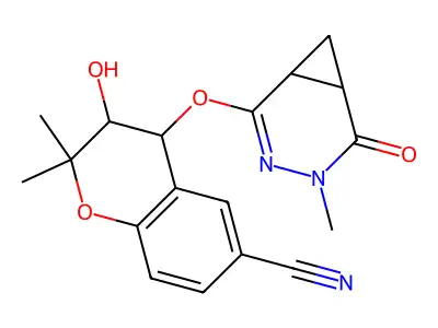 2H-1-Benzopyran-6-carbonitrile, 3,4-dihydro-2,2-dimethyl-3-hydroxy-4-((4-methyl-5-oxo-3,4-diazabicyclo(4.1.0)hept-2-en-2-yl)oxy)- structure