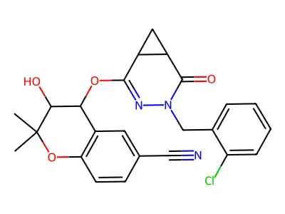 2H-1-Benzopyran-6-carbonitrile, 3,4-dihydro-4-((4-((2-chlorophenyl)methyl)-5-oxo-3,4-diazabicyclo(4.1.0)hept-2-en-2-yl)oxy)-2,2-dimethyl-3-hydroxy- structure