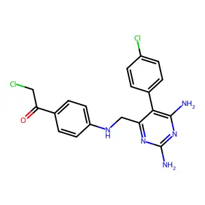 2-chloro-1-[4-[[2,6-diamino-5-(4-chlorophenyl)pyrimidin-4-yl]methylamino]phenyl]ethanone structure