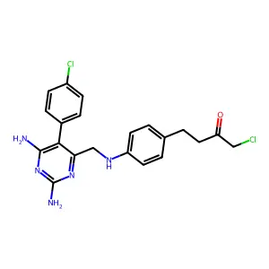 1-chloro-4-[4-[[2,6-diamino-5-(4-chlorophenyl)pyrimidin-4-yl]methylamino]phenyl]butan-2-one structure