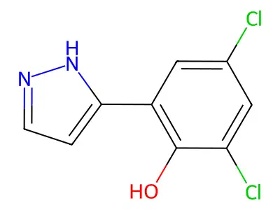 2,4-dichloro-6-(1H-pyrazol-5-yl)phenol structure
