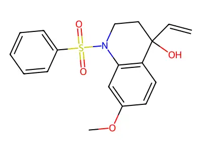 7-Methoxy-1-(phenylsulfonyl)-4-vinyl-1,2,3,4-tetrahydro-4-quinolinol structure