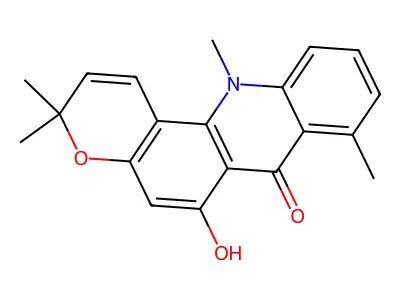 6-Hydroxy-3,3,8,12-tetramethyl-pyrano[2,3-c]acridin-7-one structure