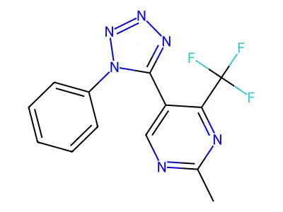 2-methyl-5-(1-phenyl-1H-tetraazol-5-yl)-4-(trifluoromethyl)pyrimidine structure
