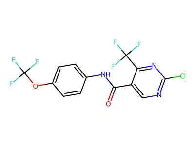 N5-[4-(trifluoromethoxy)phenyl]-2-chloro-4-(trifluoromethyl)pyrimidine-5-carboxamide structure