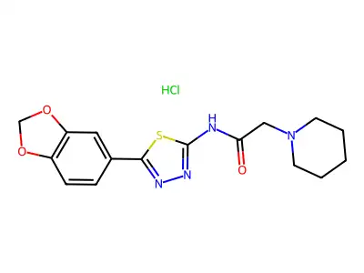 1-Piperidineacetamide, N-(5-(1,3-benzodioxol-5-yl)-1,3,4-thiadiazol-2-yl)-, monohydrochloride structure