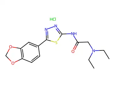 Acetamide, N-(5-(1,3-benzodioxol-5-yl)-1,3,4-thiadiazol-2-yl)-2-(diethylamino)-, monohydrochloride structure