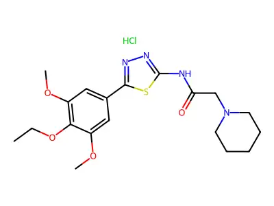 1-Piperidineacetamide, N-(5-(3,5-dimethoxy-4-ethoxyphenyl)-1,3,4-thiadiazol-2-yl)-, monohydrochloride structure