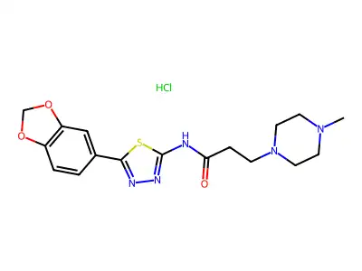 1-Piperazinepropanamide, N-(5-(1,3-benzodioxol-5-yl)-1,3,4-thiadiazol-2-yl)-4-methyl-, monohydrochloride structure