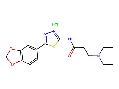 Propanamide, N-(5-(1,3-benzodioxol-5-yl)-1,3,4-thiadiazol-2-yl)-3-(diethylamino)-, monohydrochloride structure
