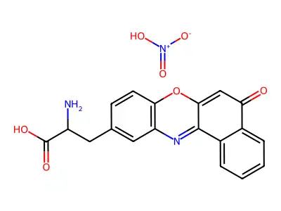 2-Amino-3-(5-oxobenzo[a]phenoxazin-10-yl)propanoic acid;nitric acid structure