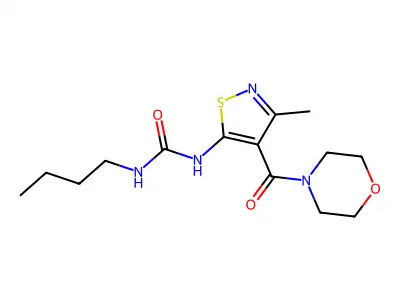 3-Methyl-5-n-butylureidoisothiazole-4-carboxylic acid morpholide structure