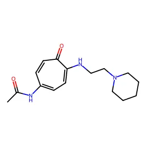 Acetamide, N-(5-oxo-4-((2-piperidinoethyl)amino)-1,3,6-cycloheptatrien-1-yl)- structure