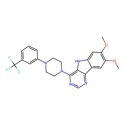 4-[4-[3-(Trifluoromethyl)phenyl]piperazino]-7,8-dimethoxy-5H-pyrimido[5,4-b]indole structure