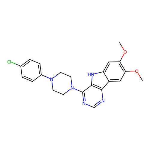 4-[4-(4-chlorophenyl)piperazin-1-yl]-7,8-dimethoxy-5H-pyrimido[5,4-b]indole structure