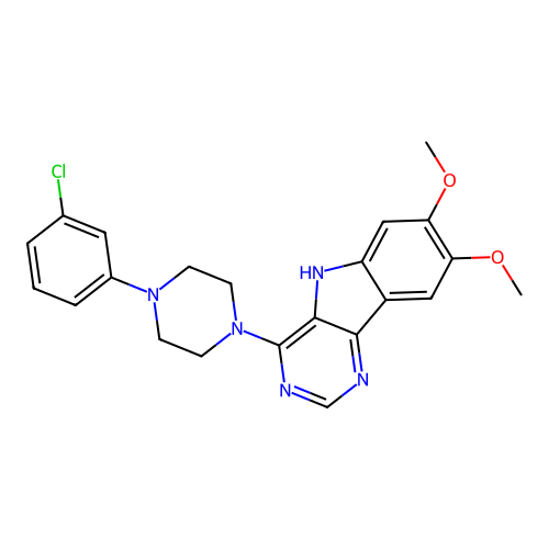 4-[4-(3-chlorophenyl)piperazin-1-yl]-7,8-dimethoxy-5H-pyrimido[5,4-b]indole structure