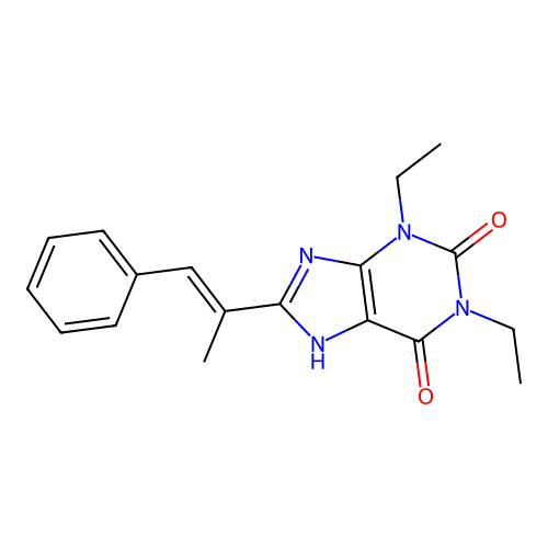 1H-Purine-2,6-dione, 3,7-dihydro-1,3-diethyl-8-(1-methyl-2-phenylethenyl)-, (E)- structure