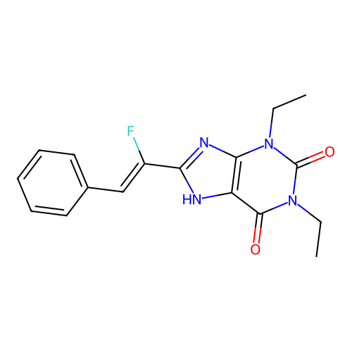 1H-Purine-2,6-dione, 3,7-dihydro-1,3-diethyl-8-(1-fluoro-2-phenylethenyl)-, (E)- structure