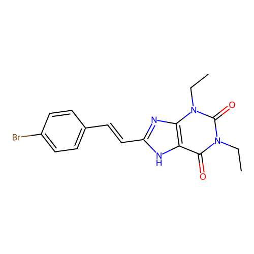 1H-Purine-2,6-dione, 3,7-dihydro-8-(2-(4-bromophenyl)ethenyl)-1,3-diethyl-, (E)- structure