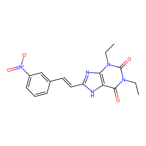 1H-Purine-2,6-dione, 3,7-dihydro-1,3-diethyl-8-(2-(3-nitrophenyl)ethenyl)-, (E)- structure
