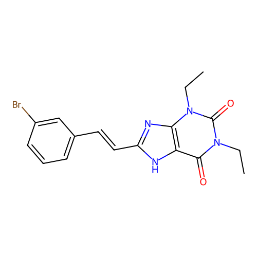 1H-Purine-2,6-dione, 3,7-dihydro-8-(2-(3-bromophenyl)ethenyl)-1,3-diethyl-, (E)- structure