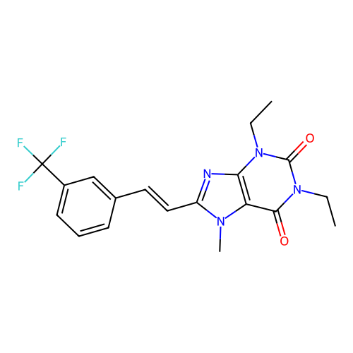 (E)-8-(3-(Trifluoromethyl)styryl)-1,3-diethyl-7-methylxanthine (6f) structure