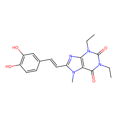 8-[2-(3,4-Dihydroxyphenyl)ethenyl]-1,3-diethyl-7-methylpurine-2,6-dione structure