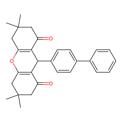 9-(biphenyl-4-yl)-3,3,6,6-tetramethyl-3,4,5,6,7,9-hexahydro-1H-xanthene-1,8(2H)-dione structure