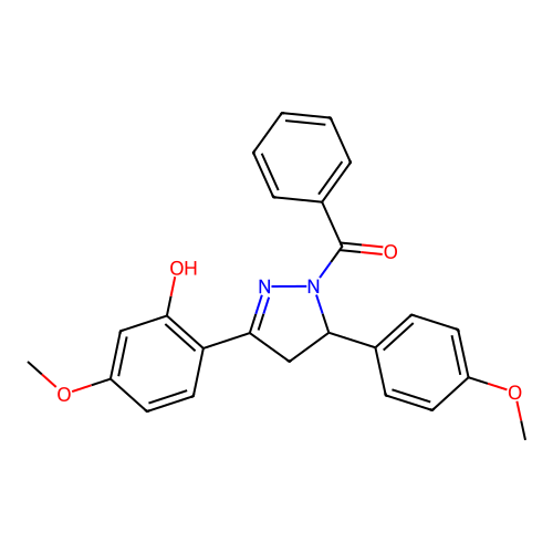 6-[1-benzoyl-5-(4-methoxyphenyl)pyrazolidin-3-ylidene]-3-methoxycyclohexa-2,4-dien-1-one structure