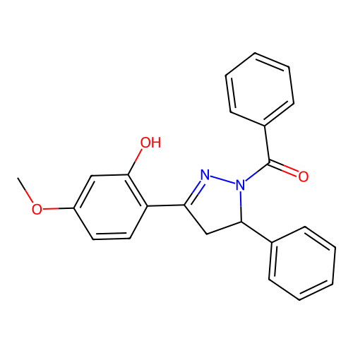 (3-(2-hydroxy-4-methoxyphenyl)-5-phenyl-4,5-dihydro-1H-pyrazol-1-yl)(phenyl)methanone structure
