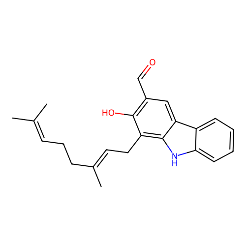 1-[(2E)-3,7-Dimethyl-2,6-octadien-1-yl]-2-hydroxy-9H-carbazole-3-carboxaldehyde structure
