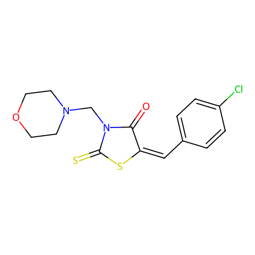 (E)-5-(4-chlorobenzylidene)-3-(morpholinomethyl)-2-thioxothiazolidin-4-one structure