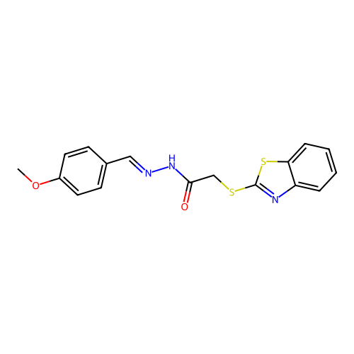 Acetic acid, (2-benzothiazolylthio)-, ((4-methoxyphenyl)methylene)hydrazide structure