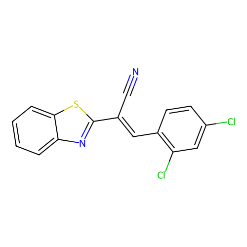 (2E)-2-(1,3-benzothiazol-2-yl)-3-(2,4-dichlorophenyl)prop-2-enenitrile structure