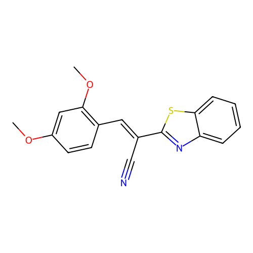(2E)-2-(1,3-benzothiazol-2-yl)-3-(2,4-dimethoxyphenyl)prop-2-enenitrile structure