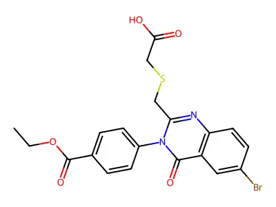 6-Bromo-2-(carboxymethylthiomethyl)-3-(4'-(ethoxycarbonyl)phenyl)-4(3H)-quinazolinone structure