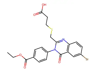 Benzoic acid, 4-(6-bromo-2-(((2-carboxyethyl)thio)methyl)-4-oxo-3(4H)-quinazolinyl)-, 1-ethyl ester structure