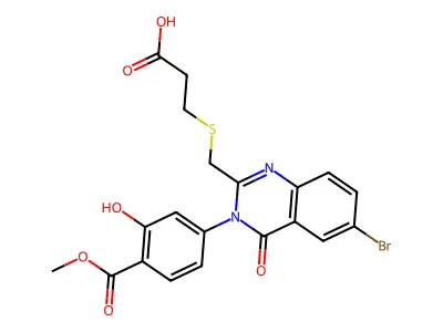 3-[[6-bromo-3-(3-hydroxy-4-methoxycarbonylphenyl)-4-oxoquinazolin-2-yl]methylsulfanyl]propanoic acid structure