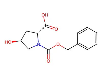 (2R,4S)-4-hydroxy-1-phenylmethoxycarbonylpyrrolidine-2-carboxylic acid structure