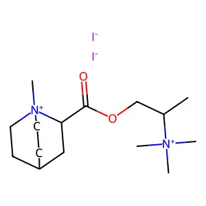 1-methyl-2-{[2-(trimethylammonio)propoxy]carbonyl}-1-azoniabicyclo[2.2.2]octane diiodide structure