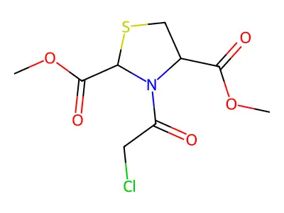 Dimethyl 3-(2-chloroacetyl)-1,3-thiazolane-2,4-dicarboxylate structure