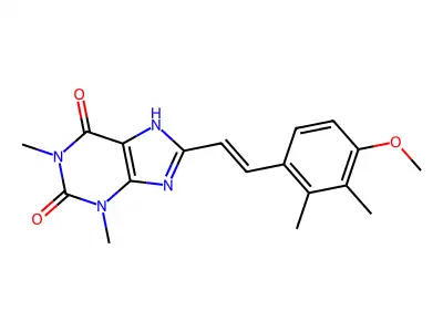 8-[2-(4-methoxy-2,3-dimethylphenyl)ethenyl]-1,3-dimethyl-7H-purine-2,6-dione structure