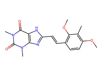 8-[2-(2,4-dimethoxy-3-methylphenyl)ethenyl]-1,3-dimethyl-7H-purine-2,6-dione structure