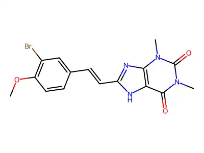 8-[2-(3-bromo-4-methoxyphenyl)ethenyl]-1,3-dimethyl-7H-purine-2,6-dione structure