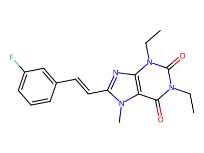 1,3-Diethyl-8-[2-(3-fluorophenyl)ethenyl]-7-methylpurine-2,6-dione structure