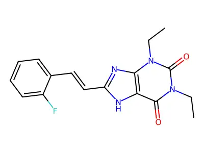 1,3-diethyl-8-[2-(2-fluorophenyl)ethenyl]-7H-purine-2,6-dione structure