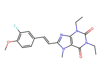 1,3-Diethyl-8-[2-(3-fluoro-4-methoxyphenyl)ethenyl]-7-methylpurine-2,6-dione structure