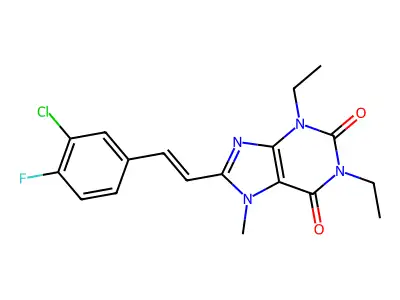 8-[2-(3-Chloro-4-fluorophenyl)ethenyl]-1,3-diethyl-7-methylpurine-2,6-dione structure