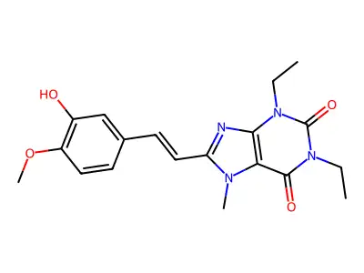 1,3-Diethyl-8-[2-(3-hydroxy-4-methoxyphenyl)ethenyl]-7-methylpurine-2,6-dione structure